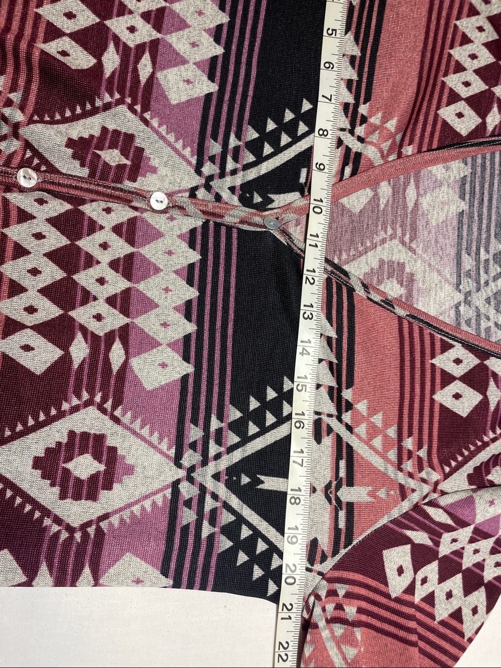 About A Girl Maroon and Cream Geometric Knit Cardigan - Picture 4 of 7